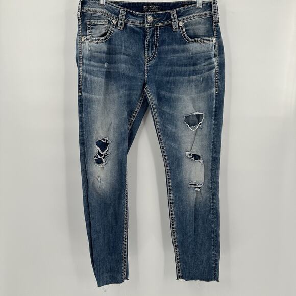 Silver Jeans Womens 31 Blue Boyfriend Fluid Denim Stretch Midrise Fray Hem - Picture 1 of 16